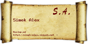 Simek Alex névjegykártya